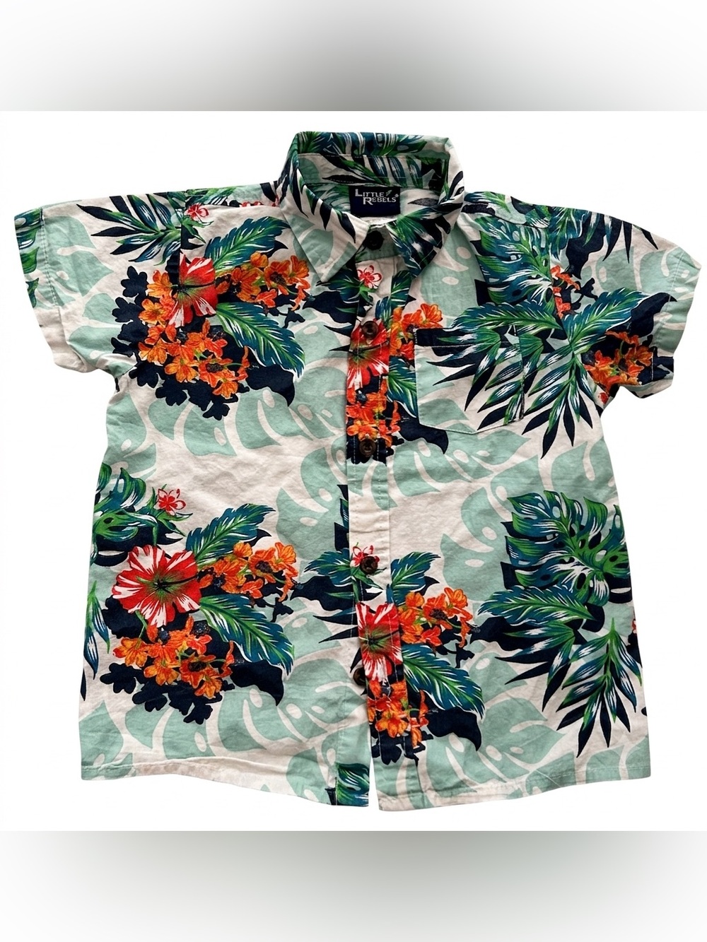 Little Rebels Boys Floral Hawaiian Button Down Shirt Size 4 100% Cotton Tropical